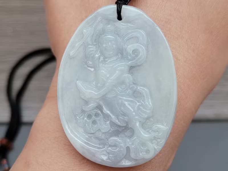 【親翠】天然翡翠 冰微帶底色厚實三太子調整式繩鏈 佛系