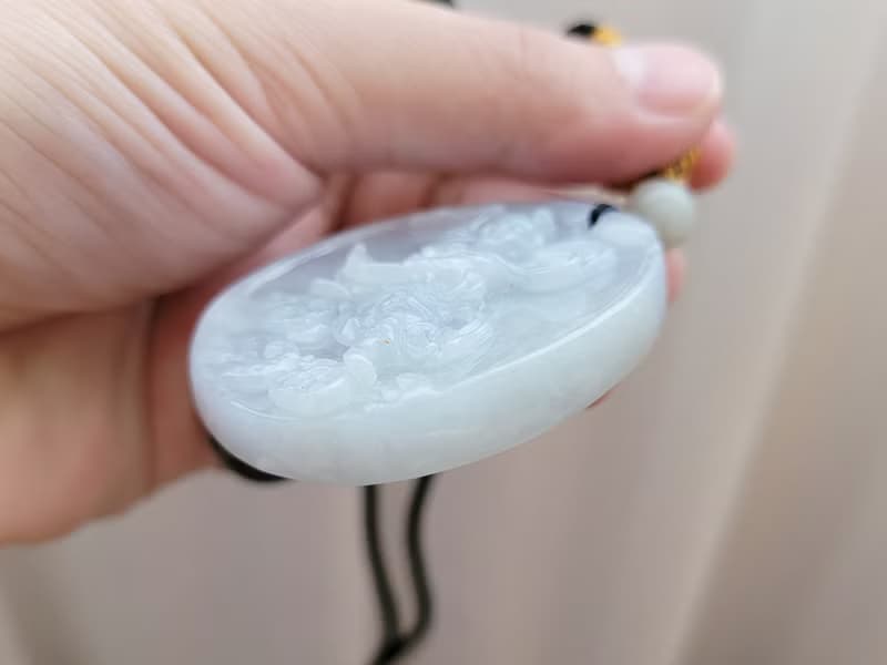 【親翠】天然翡翠 冰微帶底色厚實三太子調整式繩鏈 佛系