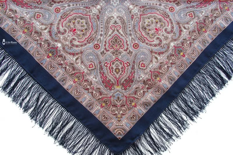Authentic Pavlovo Posad Russian Shawl Scarf Soft 100% Wool 89x89 cm 543-15