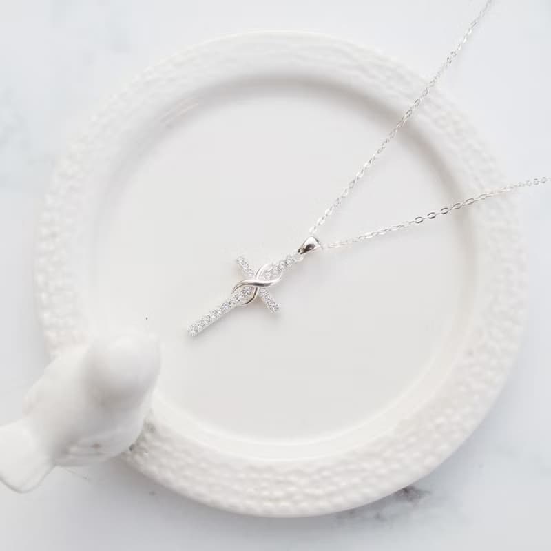 大員囡仔【獨家精選】無限x鋯石十字架   925純銀項鍊