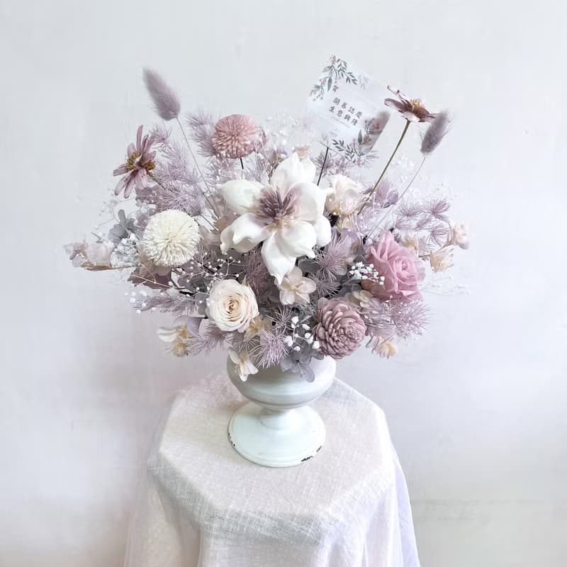 高腳永生花桌花擺飾 乾燥花手作盆栽設計