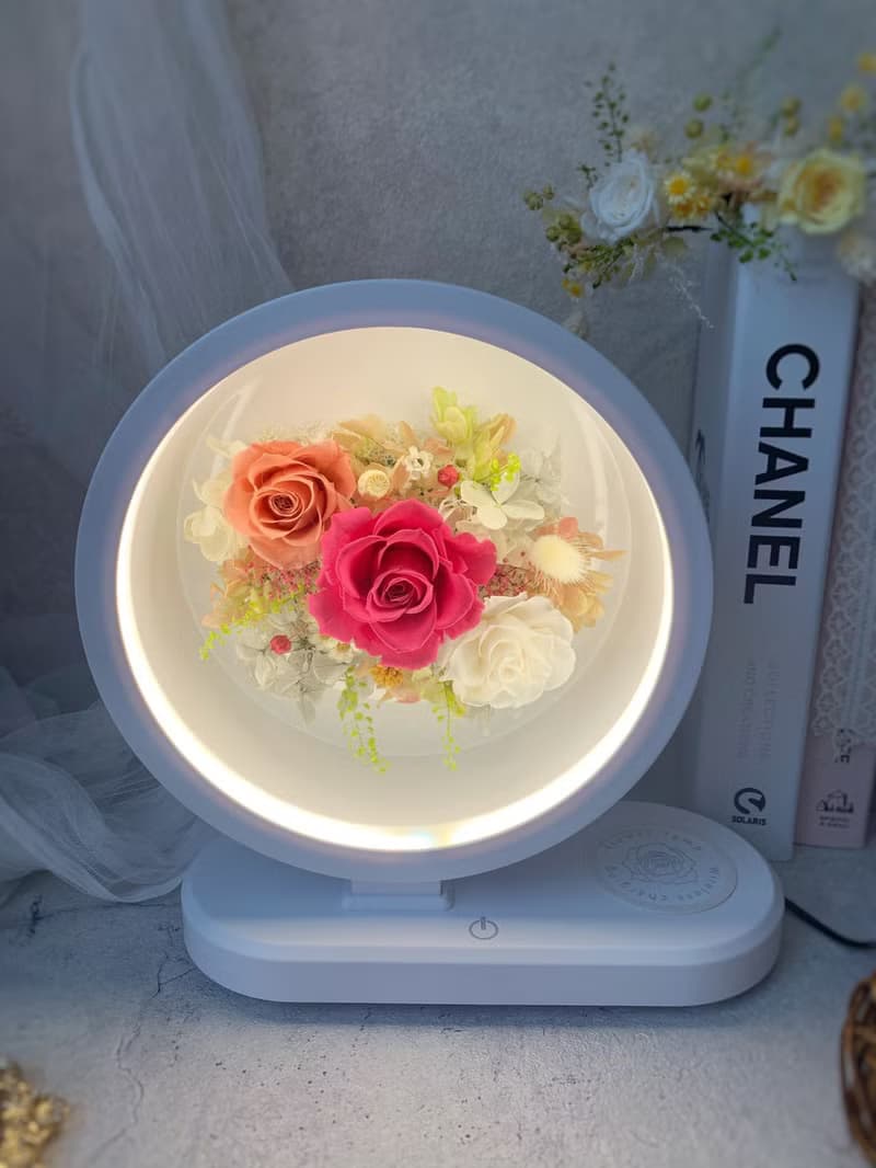 永生花藍芽音樂/手機無線充電/ 觸控式夜燈  三合一功能檯燈
