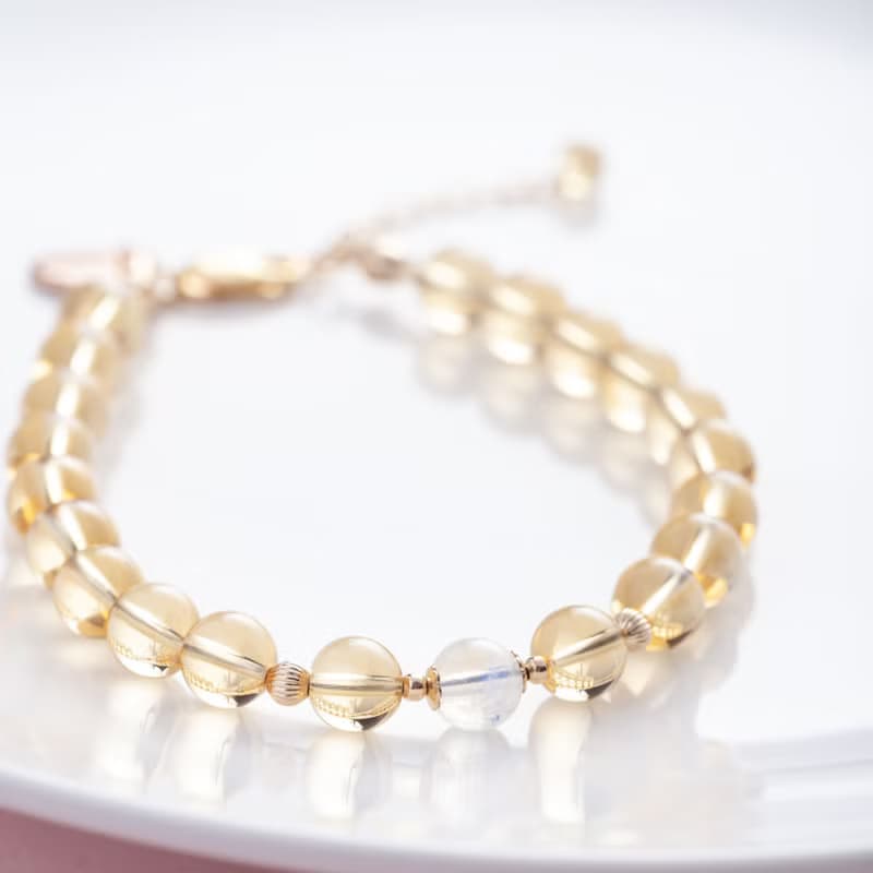 黃水晶月光石14KGF手鍊 | 巴西黃水晶月亮石招財水晶天然石手鏈