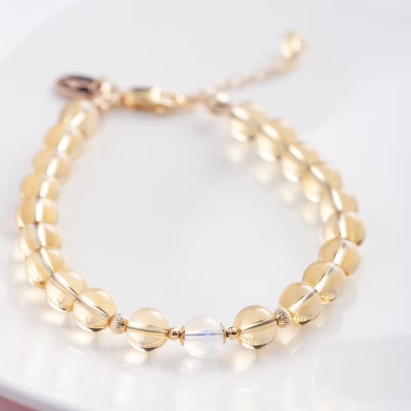 黃水晶月光石14KGF手鍊 | 巴西黃水晶月亮石招財水晶天然石手鏈