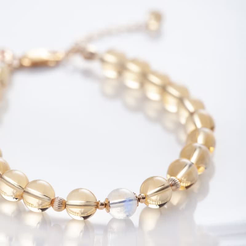 黃水晶月光石14KGF手鍊 | 巴西黃水晶月亮石招財水晶天然石手鏈