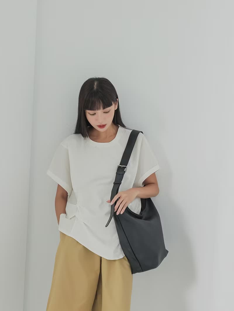 supportingrole 圓弧簡約空氣感真皮側背包 黑