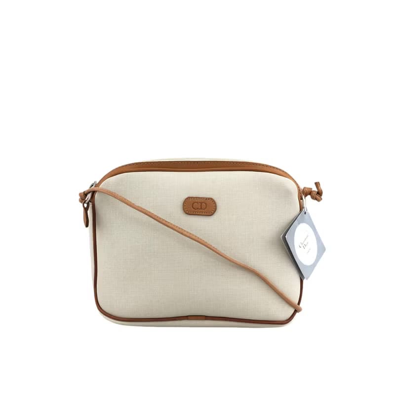 【 日本直送　名牌中古包 】Christian Dior クリスチャン ディオール ロゴ ショルダーバッグ ホワイト キャンバス vintage xi7jwf