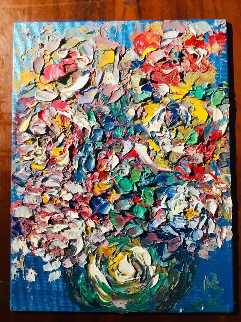 Flowers in a vase impasto oil impressionistic painting on canvas board,aceo,gift