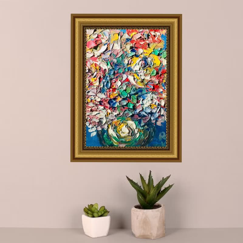 Flowers in a vase impasto oil impressionistic painting on canvas board,aceo,gift