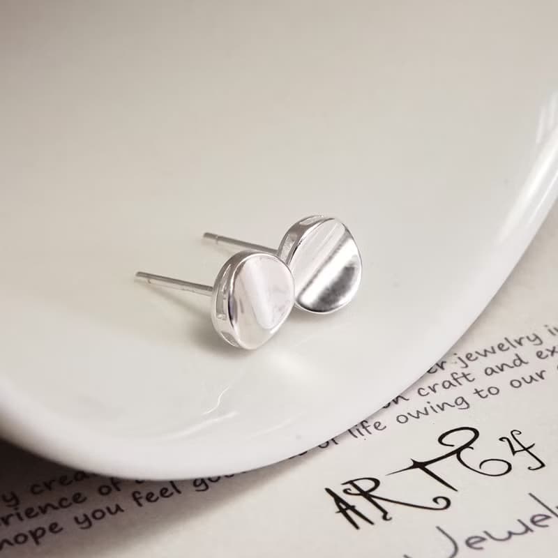 湖面的波光 圓形弧線 925純銀 針式耳環