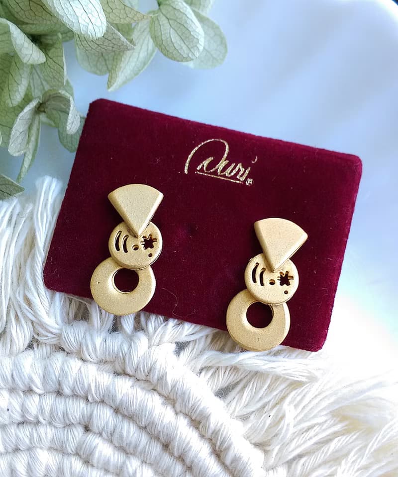 Vintage Jewelry 西洋古董飾品 小巧 Duri 啞光幾何  針式耳環