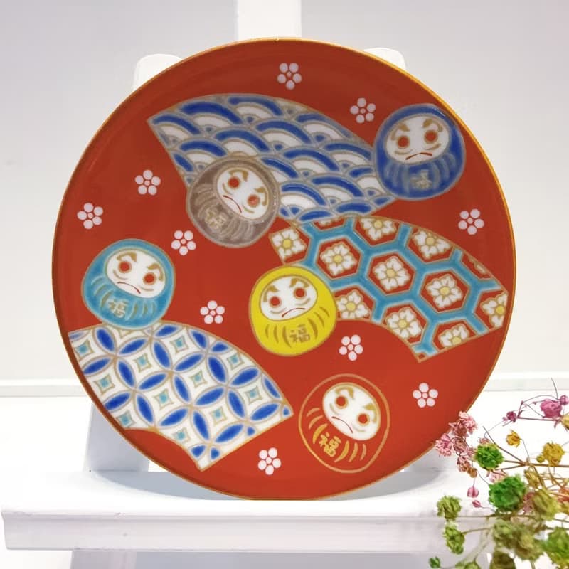 【九谷燒】青郊窯緣起小盤-扇面達摩