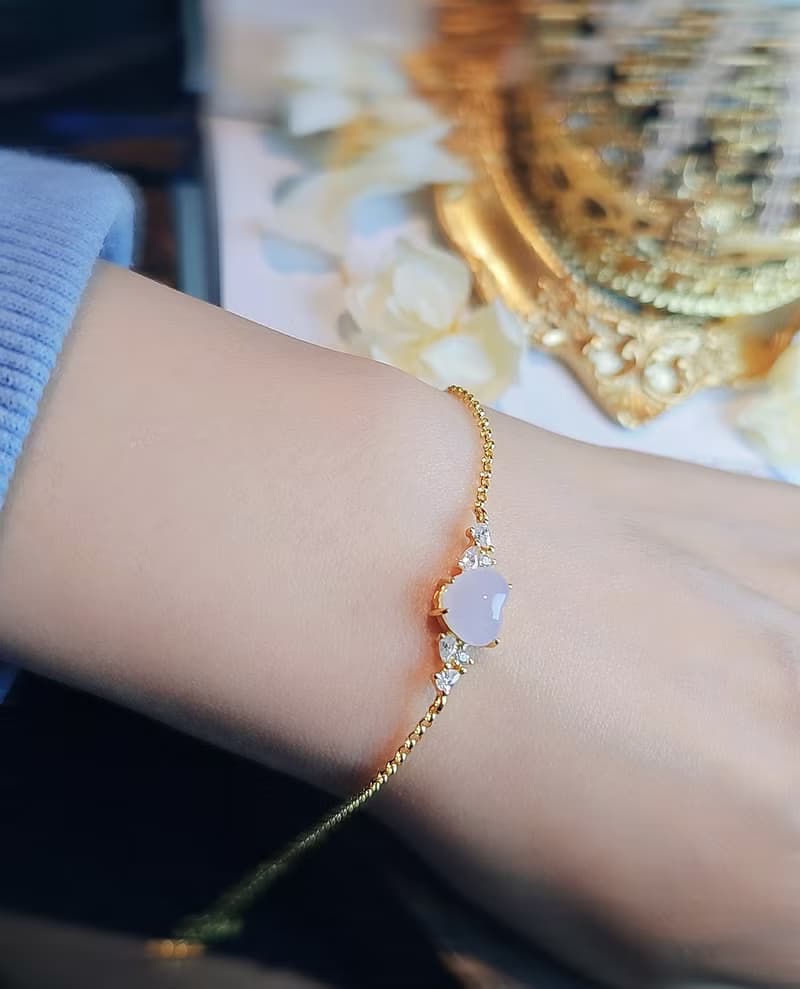 貴人•桃花|夢幻淡冰粉紫愛心|緬甸A貨翡翠純銀手鏈