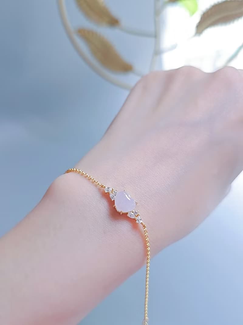 貴人•桃花|夢幻淡冰粉紫愛心|緬甸A貨翡翠純銀手鏈