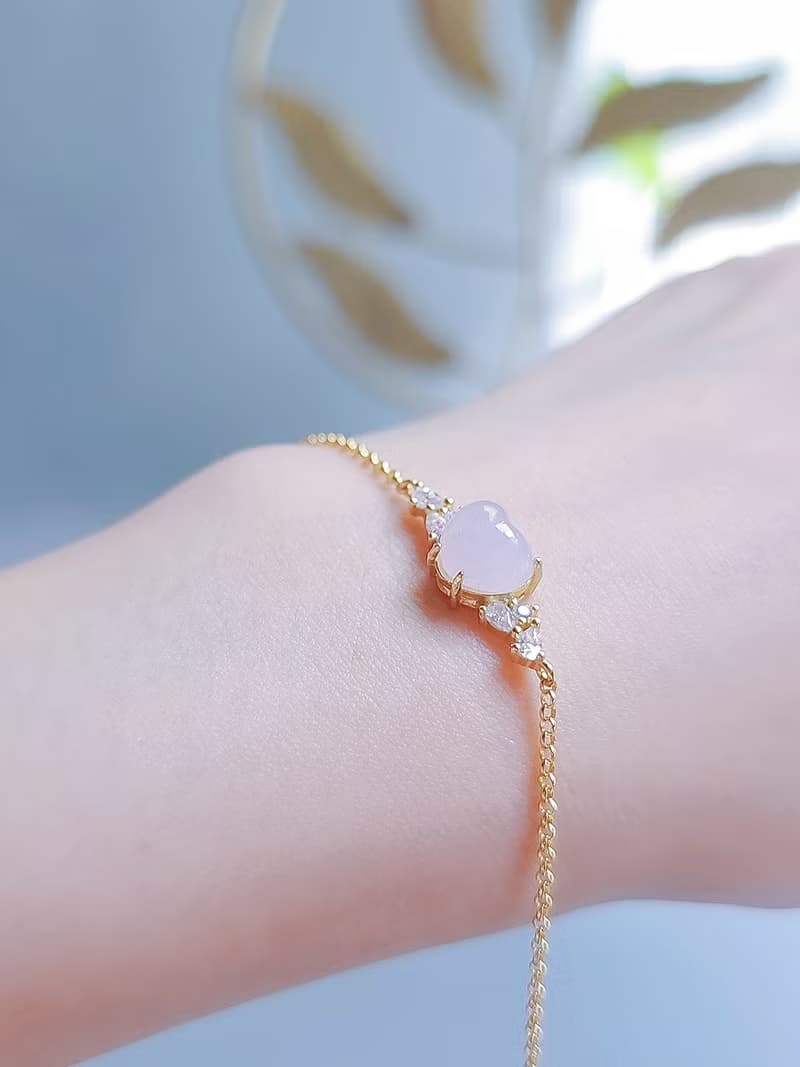 貴人•桃花|夢幻淡冰粉紫愛心|緬甸A貨翡翠純銀手鏈