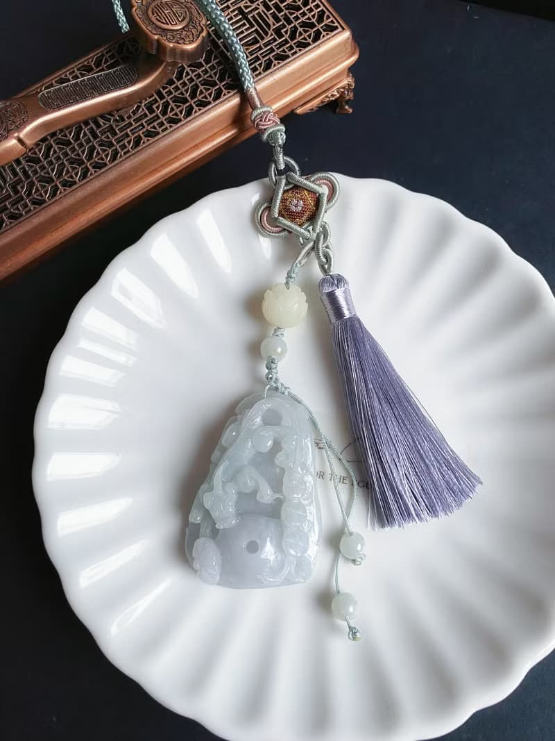 天然緬甸玉 翡翠 螭龍 如意 一葉致富 發財 包掛 禮物 車掛