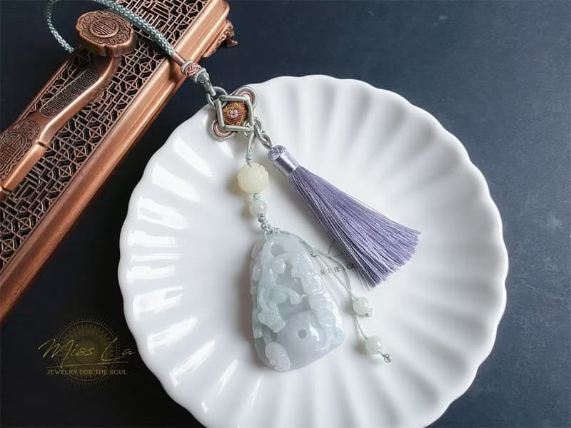 天然緬甸玉 翡翠 螭龍 如意 一葉致富 發財 包掛 禮物 車掛