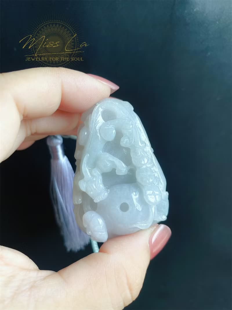 天然緬甸玉 翡翠 螭龍 如意 一葉致富 發財 包掛 禮物 車掛