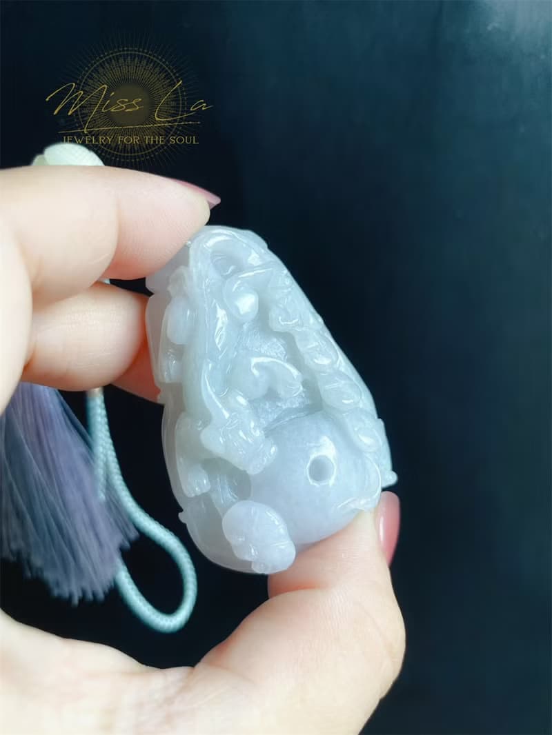 天然緬甸玉 翡翠 螭龍 如意 一葉致富 發財 包掛 禮物 車掛