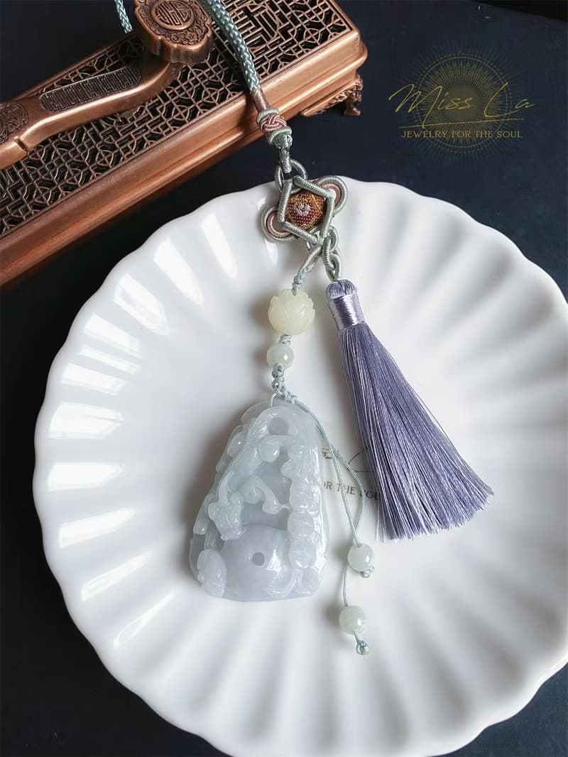 天然緬甸玉 翡翠 螭龍 如意 一葉致富 發財 包掛 禮物 車掛