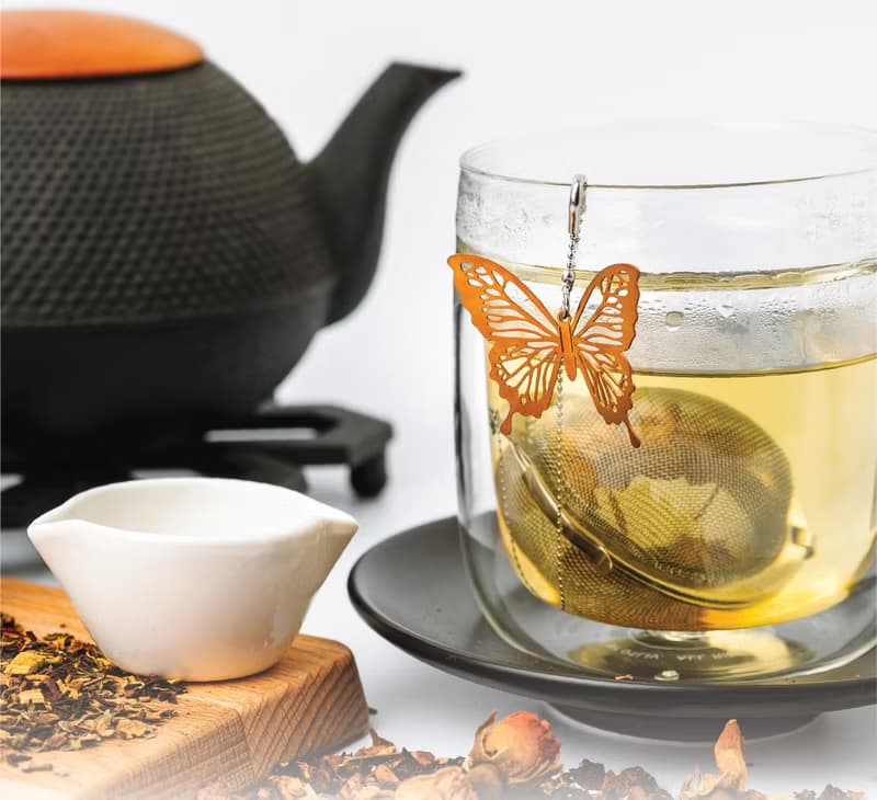 01LIV不銹鋼濾茶器 CHICHI濾茶球原創設計吊饰 蝴蝶玫瑰金泡茶器