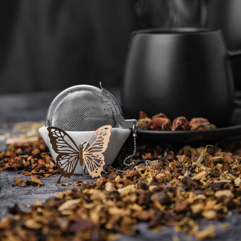 01LIV不銹鋼濾茶器 CHICHI濾茶球原創設計吊饰 蝴蝶玫瑰金泡茶器
