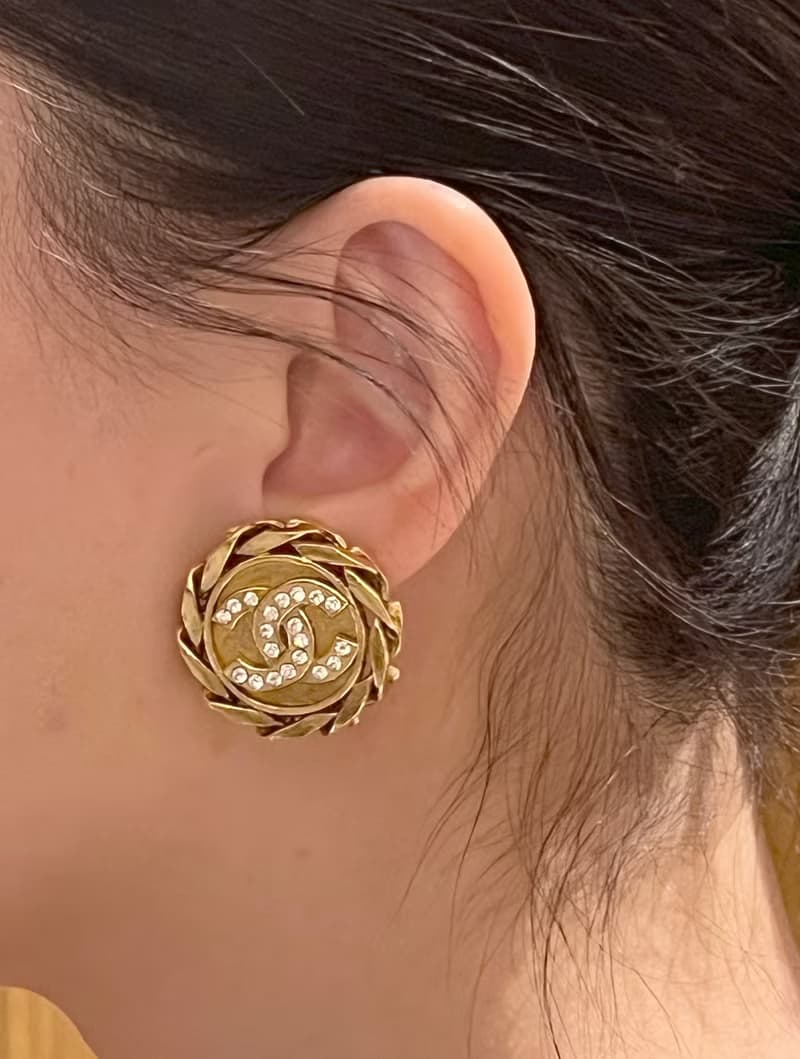CHANEL clip-on earrings 金色水鑽鏈條耳夾 原裝盒 情人節禮物