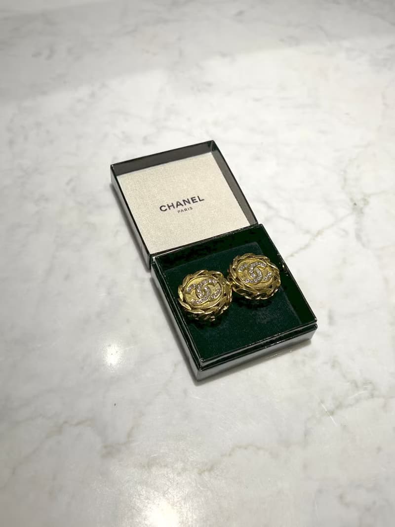 CHANEL clip-on earrings 金色水鑽鏈條耳夾 原裝盒 情人節禮物