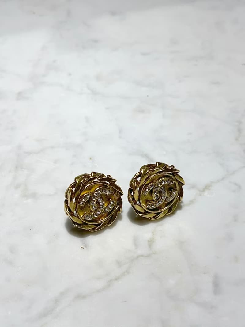 CHANEL clip-on earrings 金色水鑽鏈條耳夾 原裝盒 情人節禮物