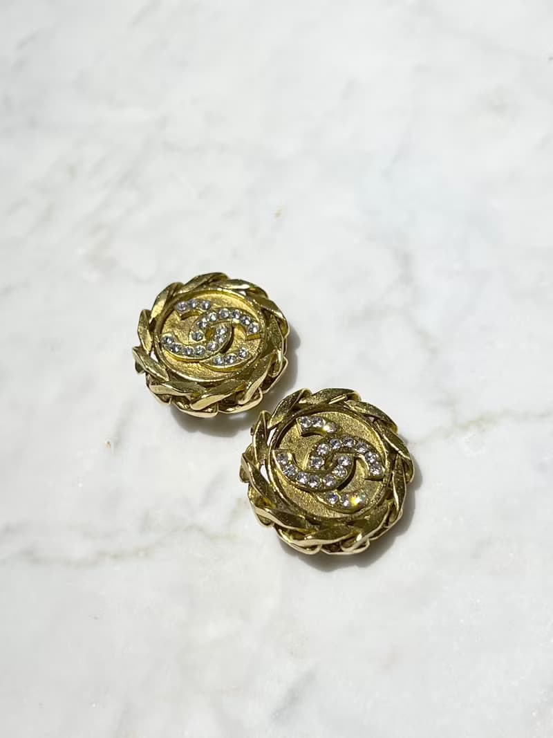 CHANEL clip-on earrings 金色水鑽鏈條耳夾 原裝盒 情人節禮物