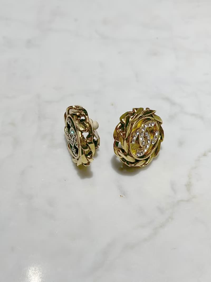 CHANEL clip-on earrings 金色水鑽鏈條耳夾 原裝盒 情人節禮物