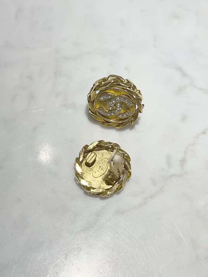 CHANEL clip-on earrings 金色水鑽鏈條耳夾 原裝盒 情人節禮物