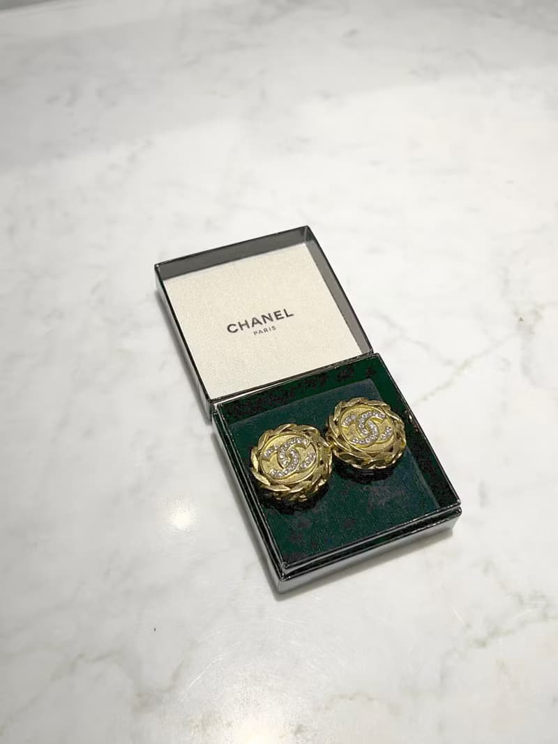 CHANEL clip-on earrings 金色水鑽鏈條耳夾 原裝盒 情人節禮物