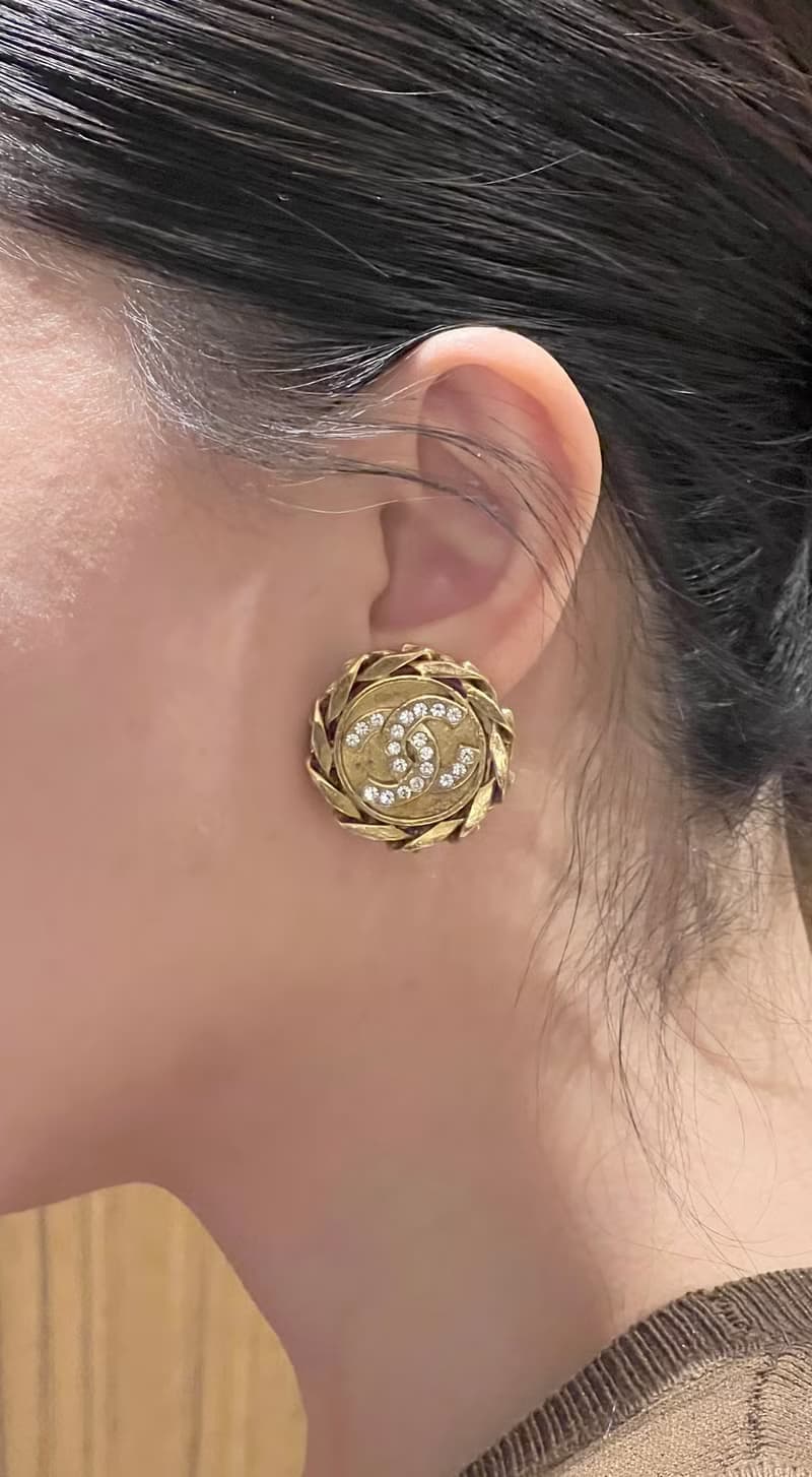 CHANEL clip-on earrings 金色水鑽鏈條耳夾 原裝盒 情人節禮物