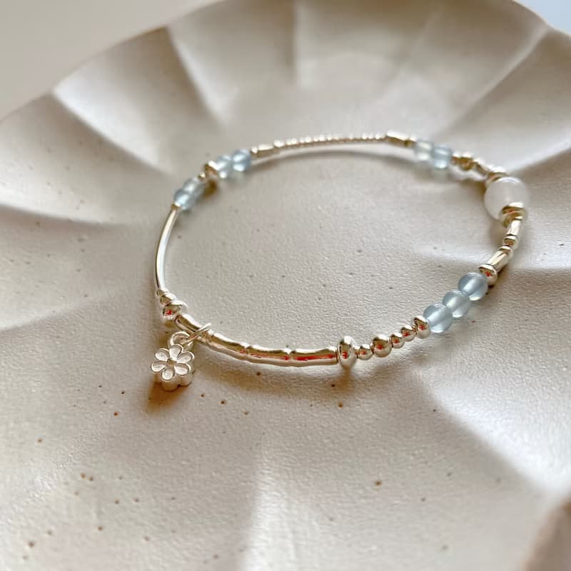 蘭朵-海藍寶 月光石 純銀手環