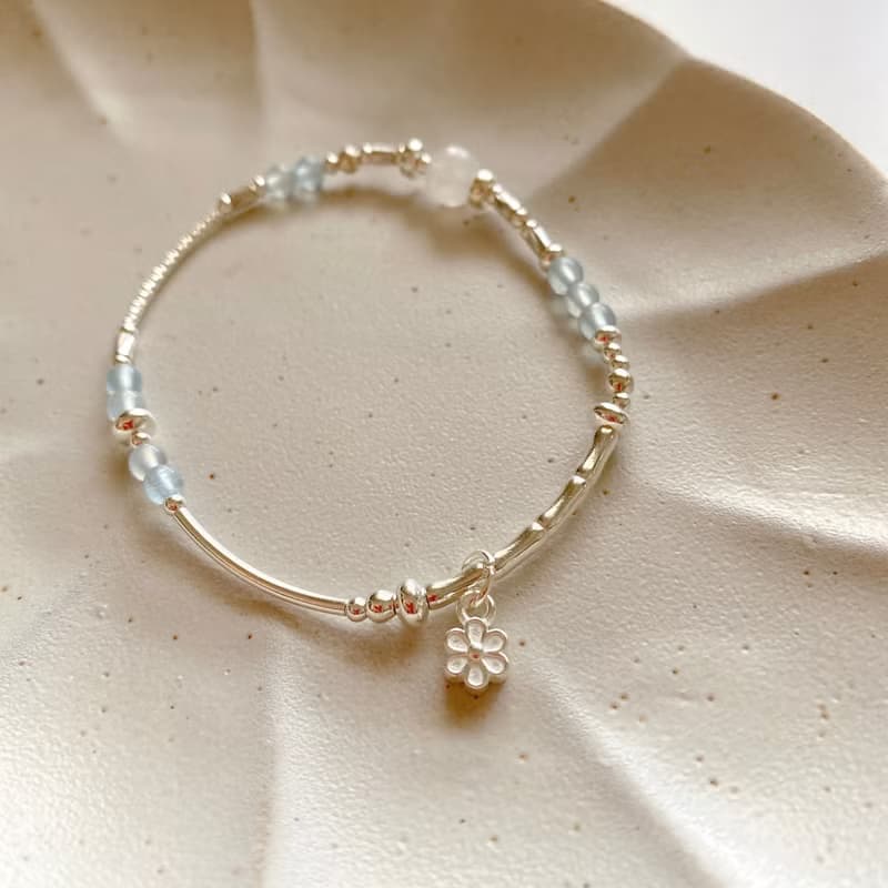 蘭朵-海藍寶 月光石 純銀手環