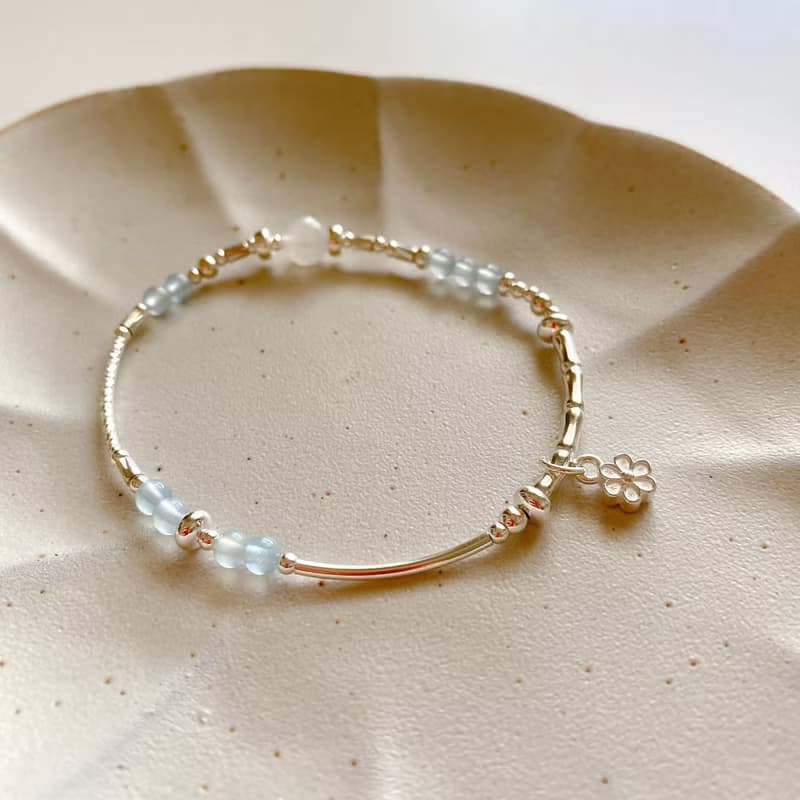 蘭朵-海藍寶 月光石 純銀手環