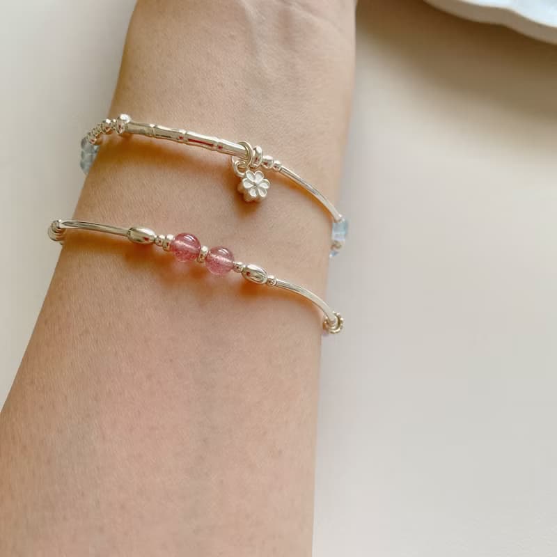 蘭朵-海藍寶 月光石 純銀手環