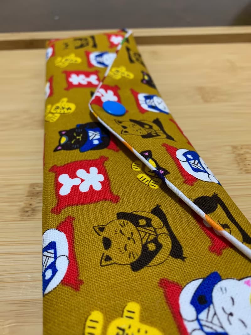 文青風環保筷袋 ~ 日系招財貓 耐看咖 收納 手作餐具袋