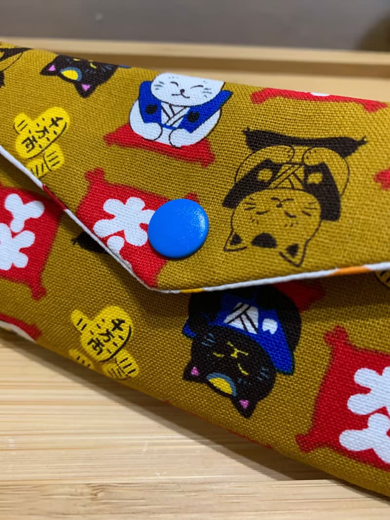 文青風環保筷袋 ~ 日系招財貓 耐看咖 收納 手作餐具袋