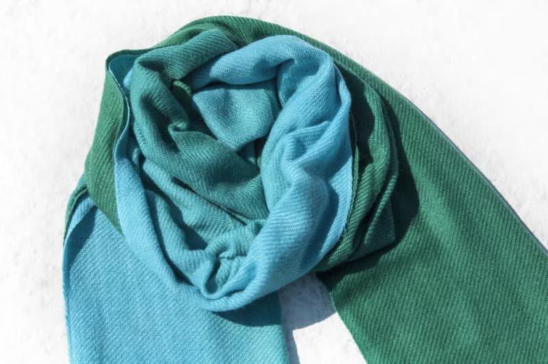 喀什米爾Cashmere/羊絨圍巾/純羊毛圍巾披巾/戒指絨披肩-藍綠漸層
