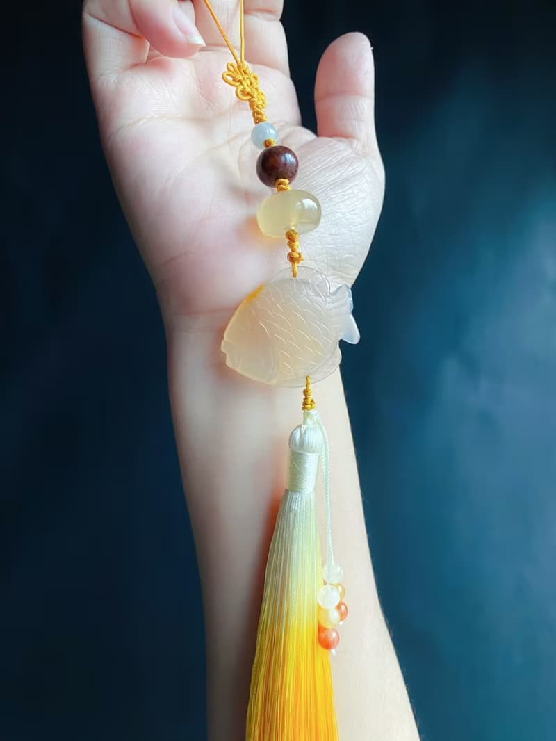 孤品 老瑪瑙 魚 天然翡翠 東菱玉 設計款 禮物 包掛 車掛