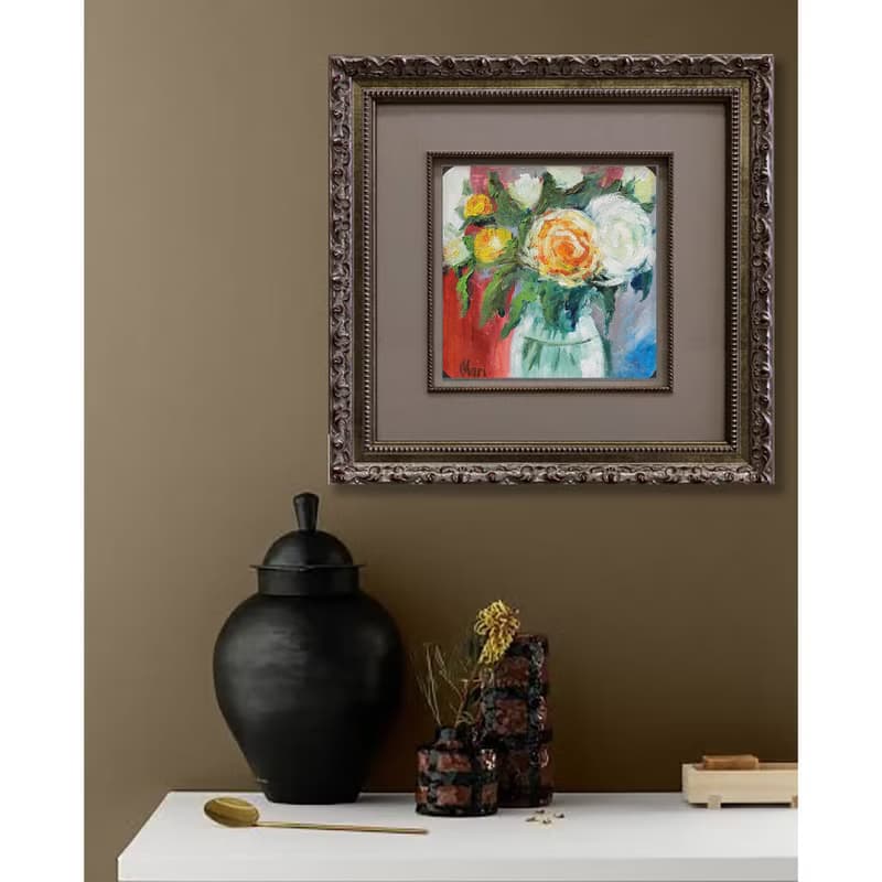 Roses Painting Bouquet Vase Wall Art White Orange Flowers Original Art Floral