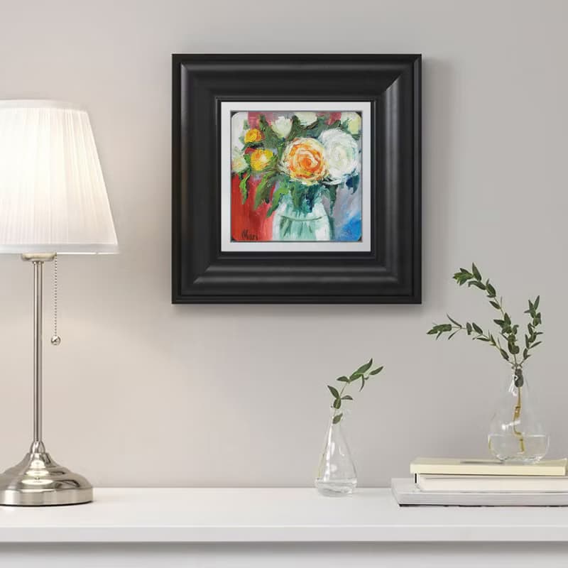 Roses Painting Bouquet Vase Wall Art White Orange Flowers Original Art Floral