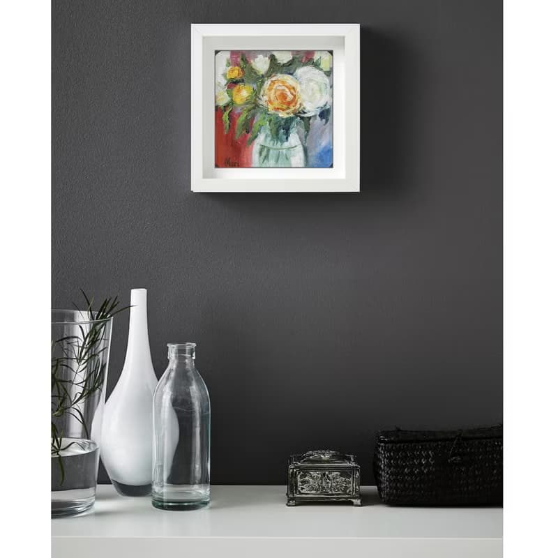 Roses Painting Bouquet Vase Wall Art White Orange Flowers Original Art Floral