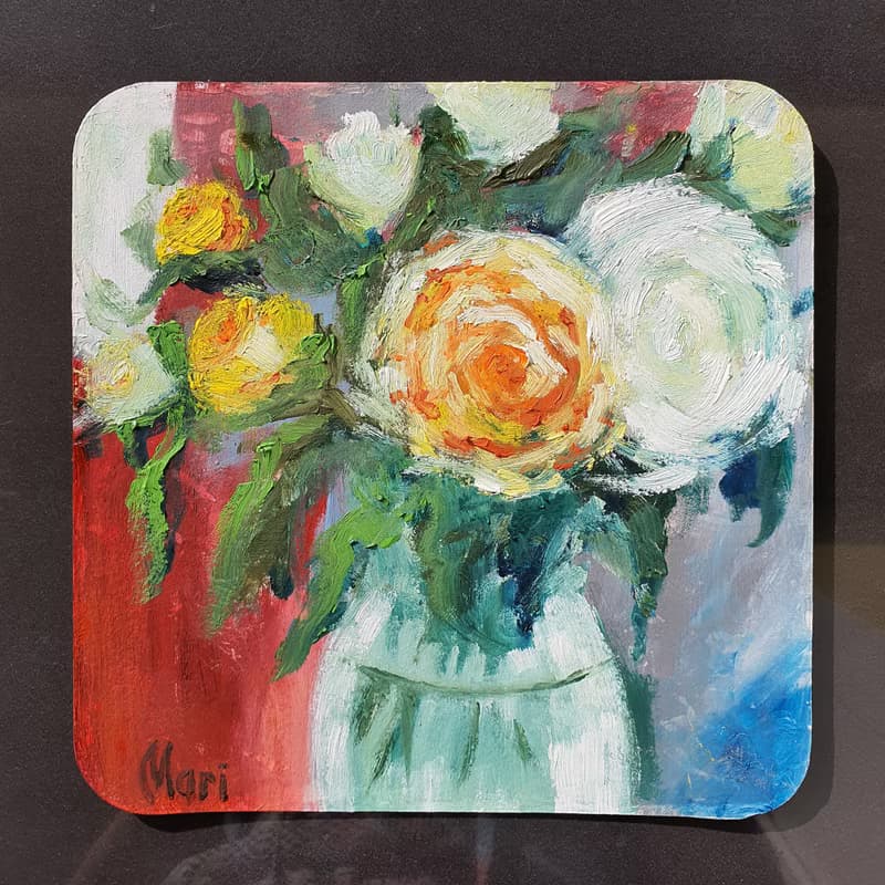 Roses Painting Bouquet Vase Wall Art White Orange Flowers Original Art Floral
