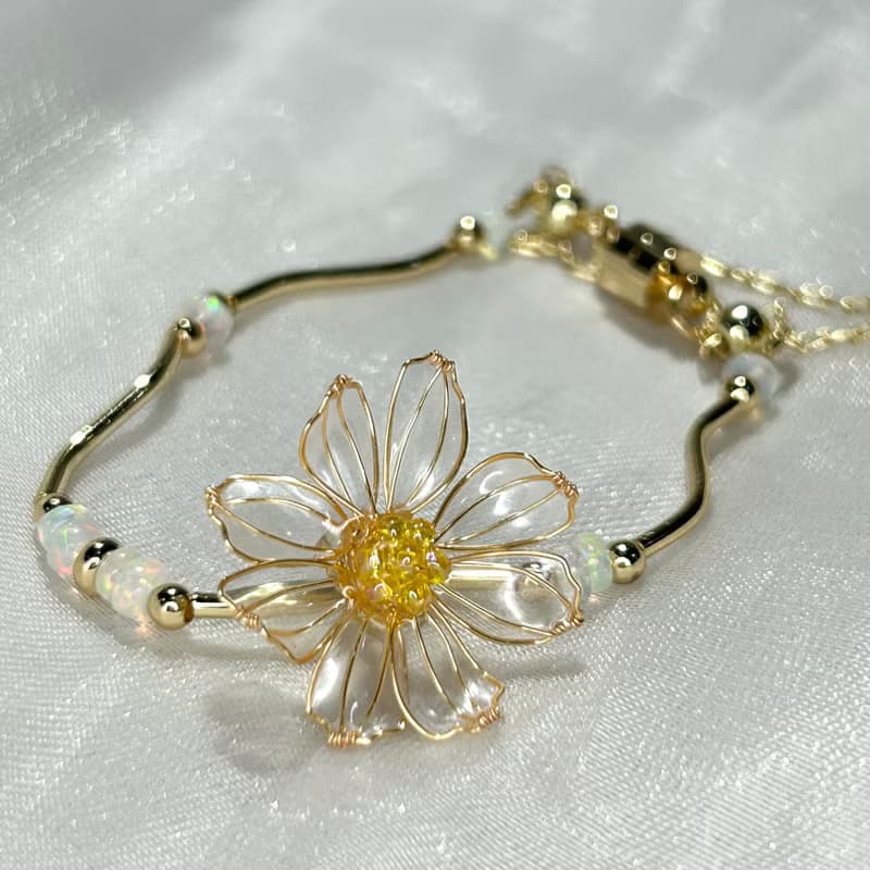 【透明波斯菊x蛋白石 - 水晶花手鏈】十月生日花 生日石 花言日和