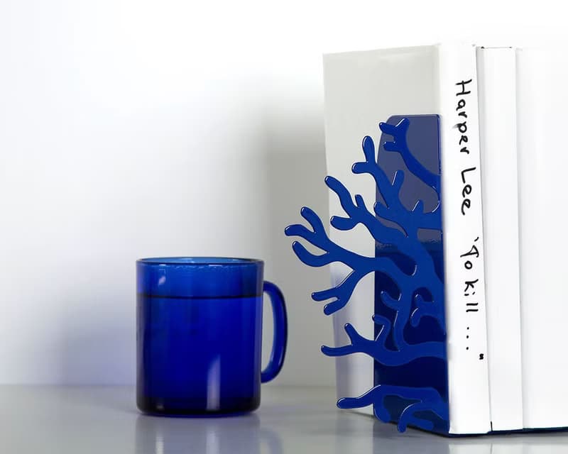 Decorative Metal Bookends - Corals Dark Blue edition - functional decor for home
