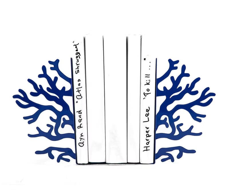 Decorative Metal Bookends - Corals Dark Blue edition - functional decor for home
