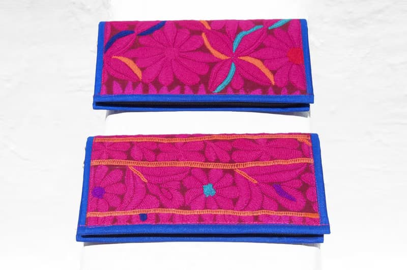 手工刺繡錢包 民族風長夾 刺繡皮夾 手工蕾絲長夾-沙漠花朵刺繡風